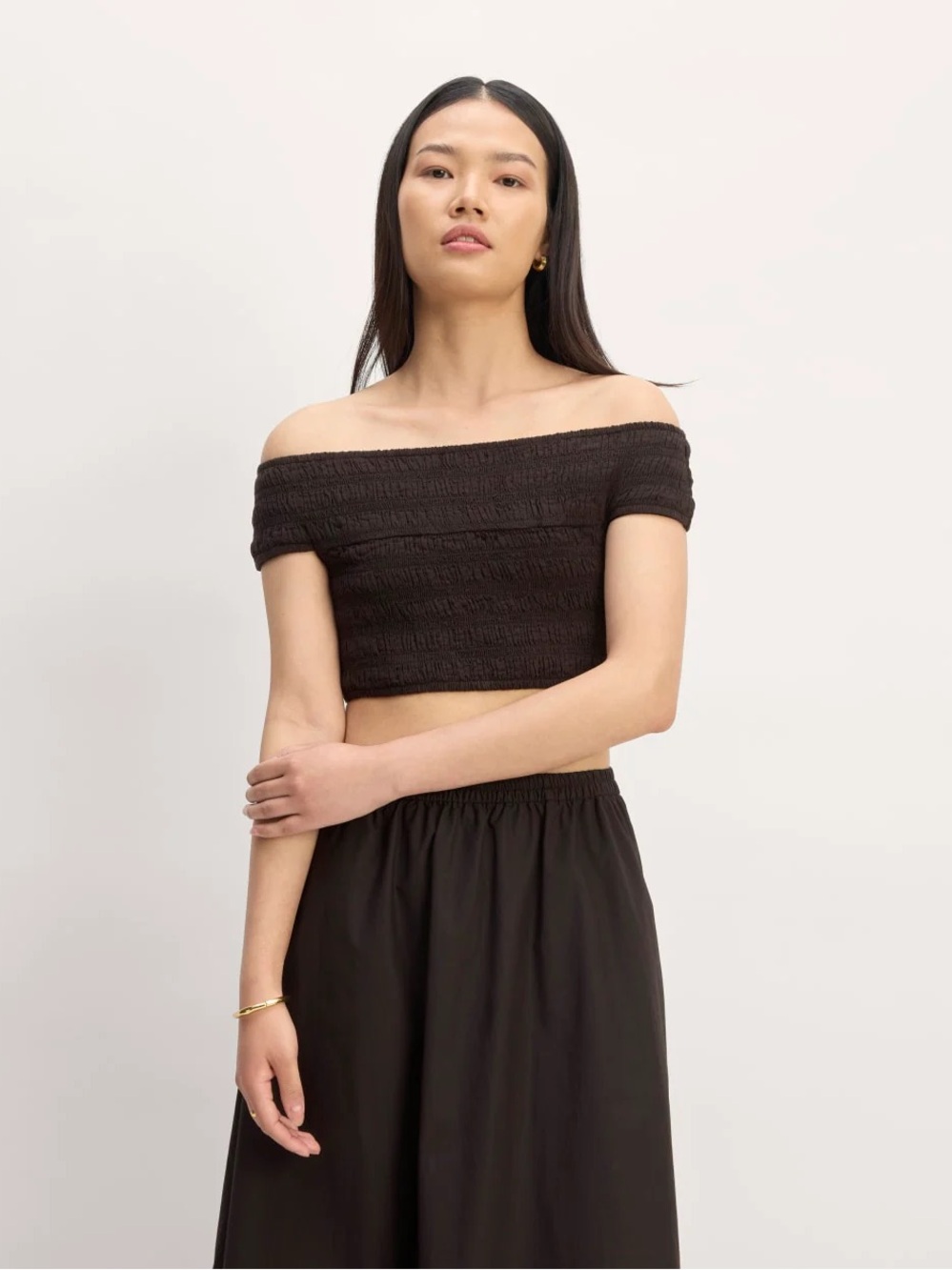 New Everlane Women Black THE GAUZE SMOCK TOP Medium